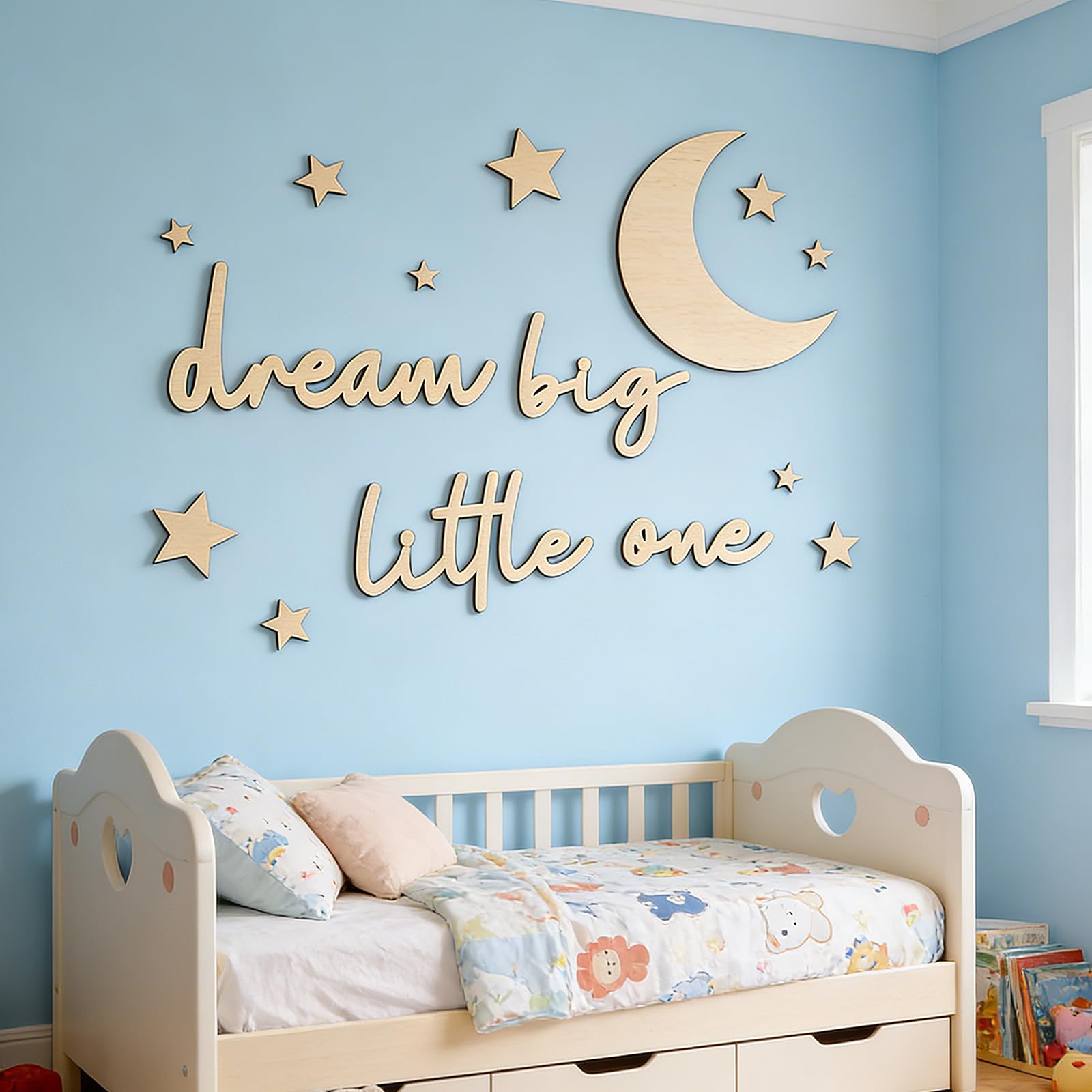 KERYBW 15 Stück Holzbuchstaben für Wanddekoration, Dream Big Little One Wanddekoration, Boho Holz Wandtattoo Kinderzimmer für Schlafzimmer, Zuhause, Wohnzimmer
