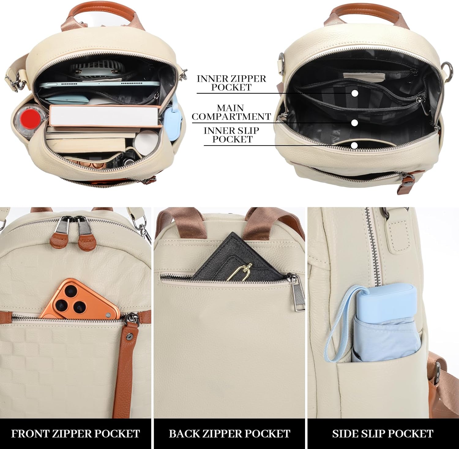 ICOLRAE Genuine Leather Backpack Purse For Women Quilted Real Soft Leather Fashion Multi-functional Elegant Daypack