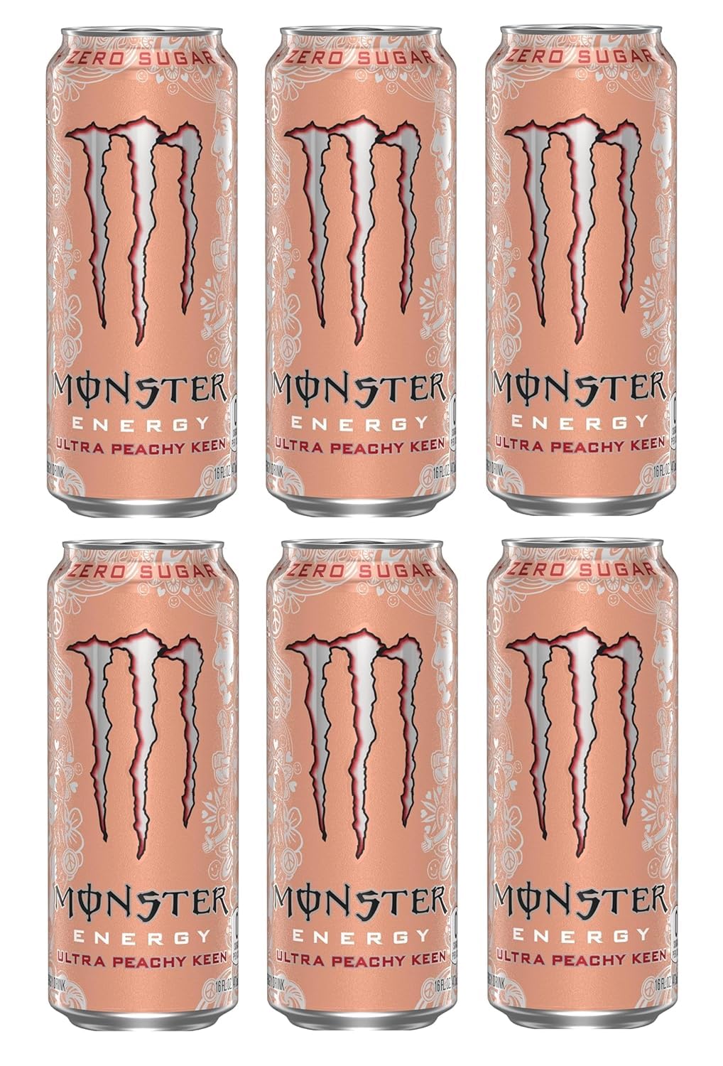 Monsters Energy Drink Ultra Peach Keen, Zero Sugar Energy Drink, Each 500ml X Pack of 6 (From UK)