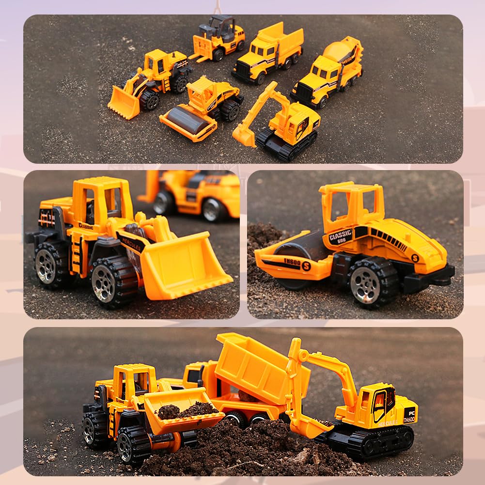6 Piezas Mini Vehículo de Construcciones Juguete, Juego de Juguetes Camión de Construcción, Construcción Excavadora Camión de Juguete, Regalos de Cumpleaños para Niños a Partir de 3 Años