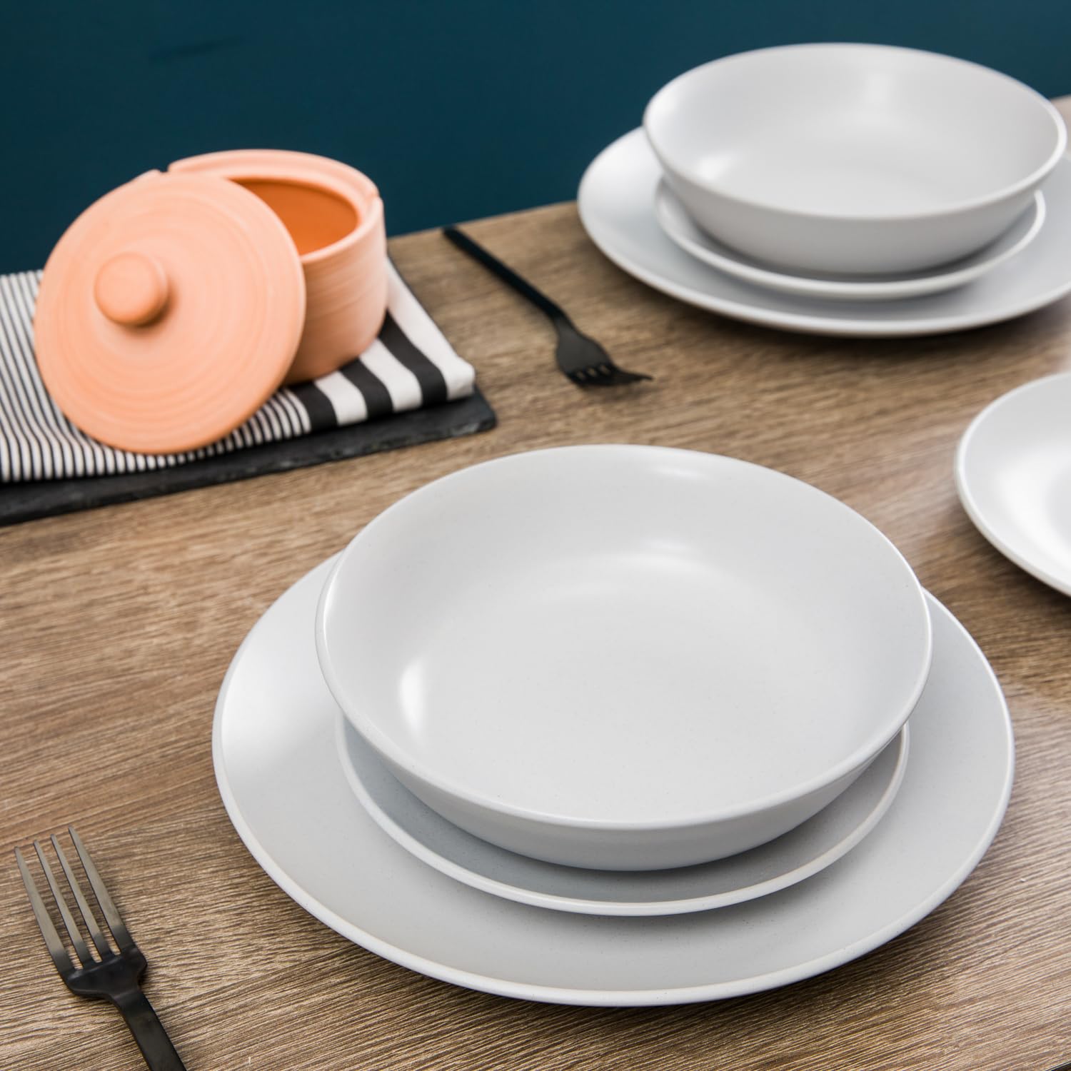 Set Piatti In Porcellana 31 Pezzi Per 6 Persone – Design Marmorizzato Bianco/grigio, Lavabile In Lavastoviglie