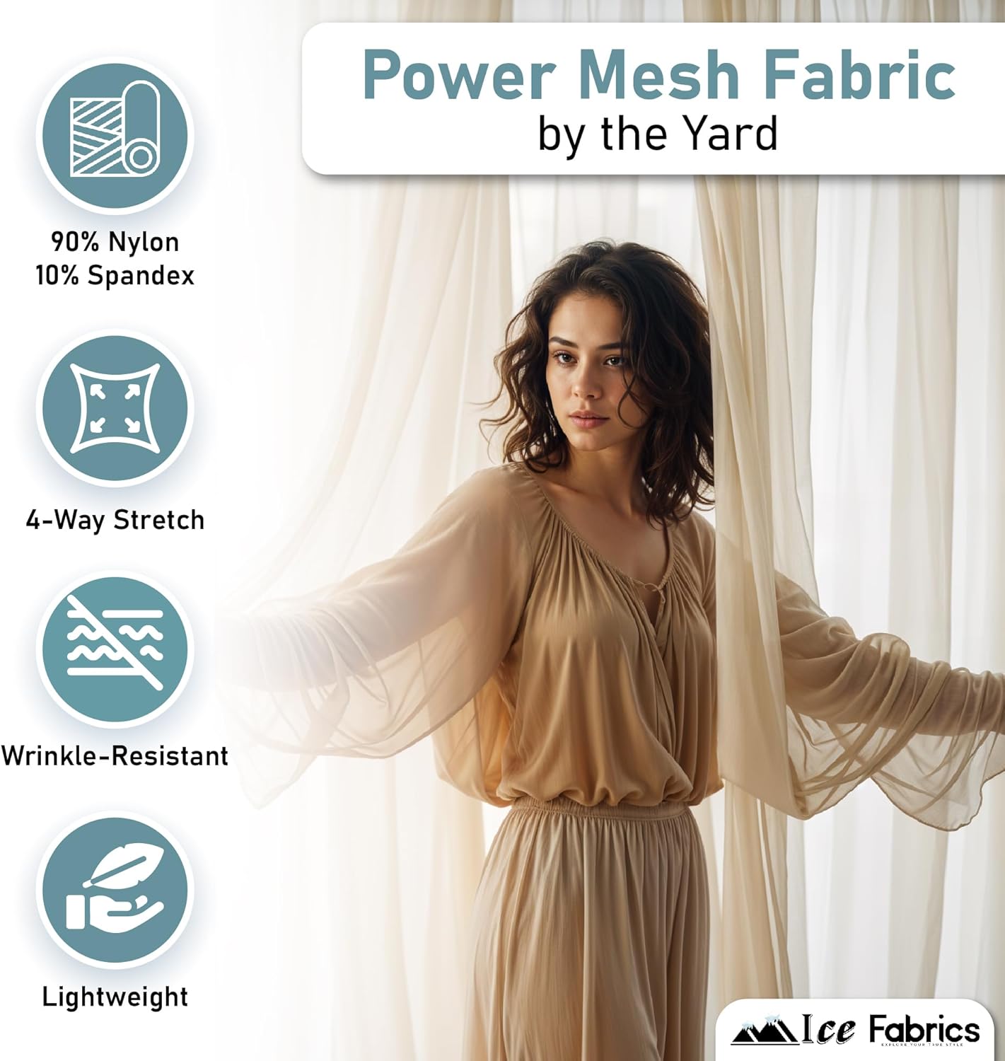 Ice Fabrics 4-Way Stretch Power Mesh Fabric by The Yard - 60" Wide Nylon Spandex Sheer Net - Breathable & Stretchy Mesh Fabric for Sewing Activewear, Dresses, Crafts - Kelly Green - 8 Yards