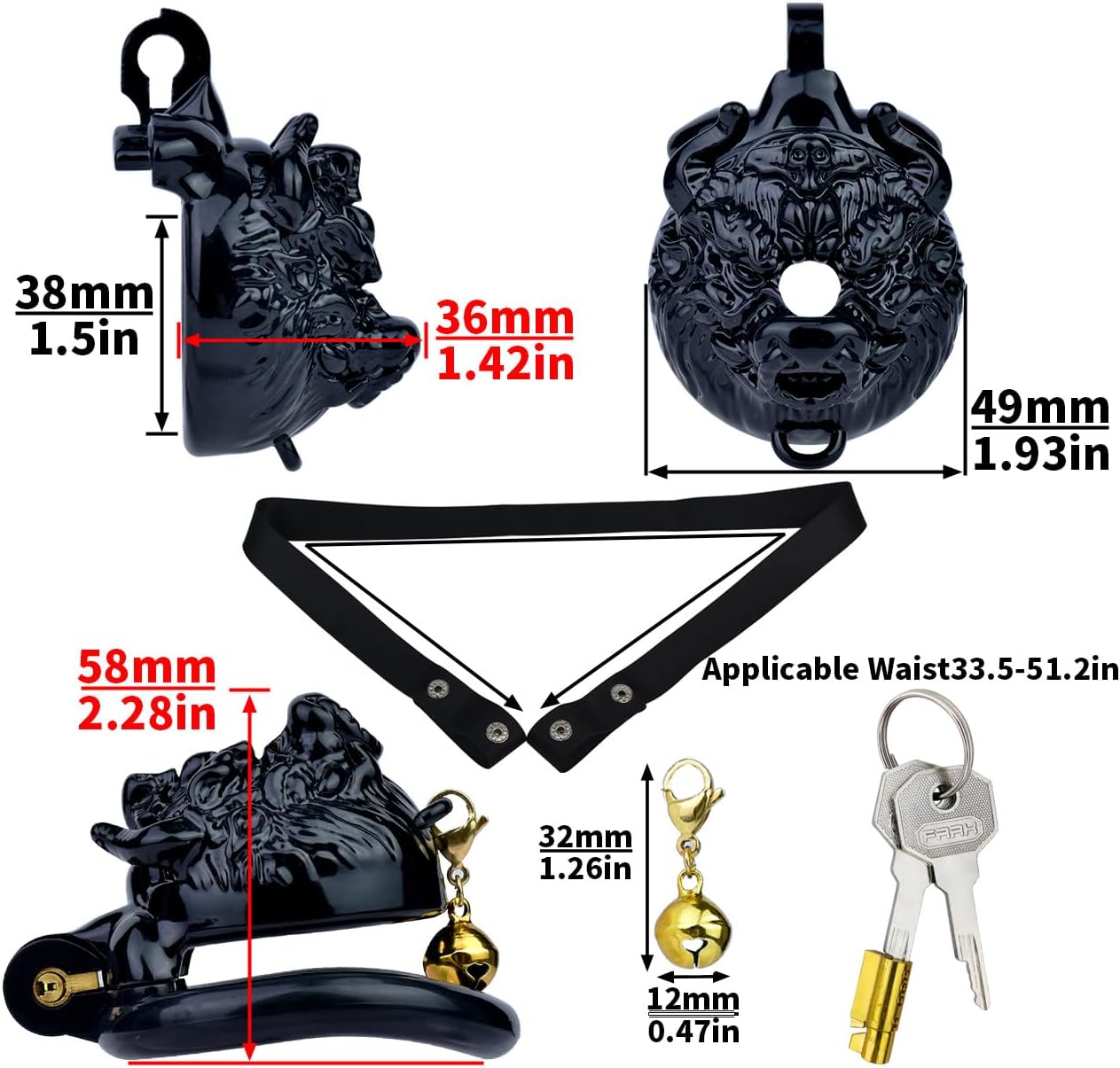 2 Styles of Fantasy Male Cock Cage Chastity Device with 4 Rings and Keys, Invisible Locked Men Chastity Cage with Belt dult Toys for Men - with Belt, Black
