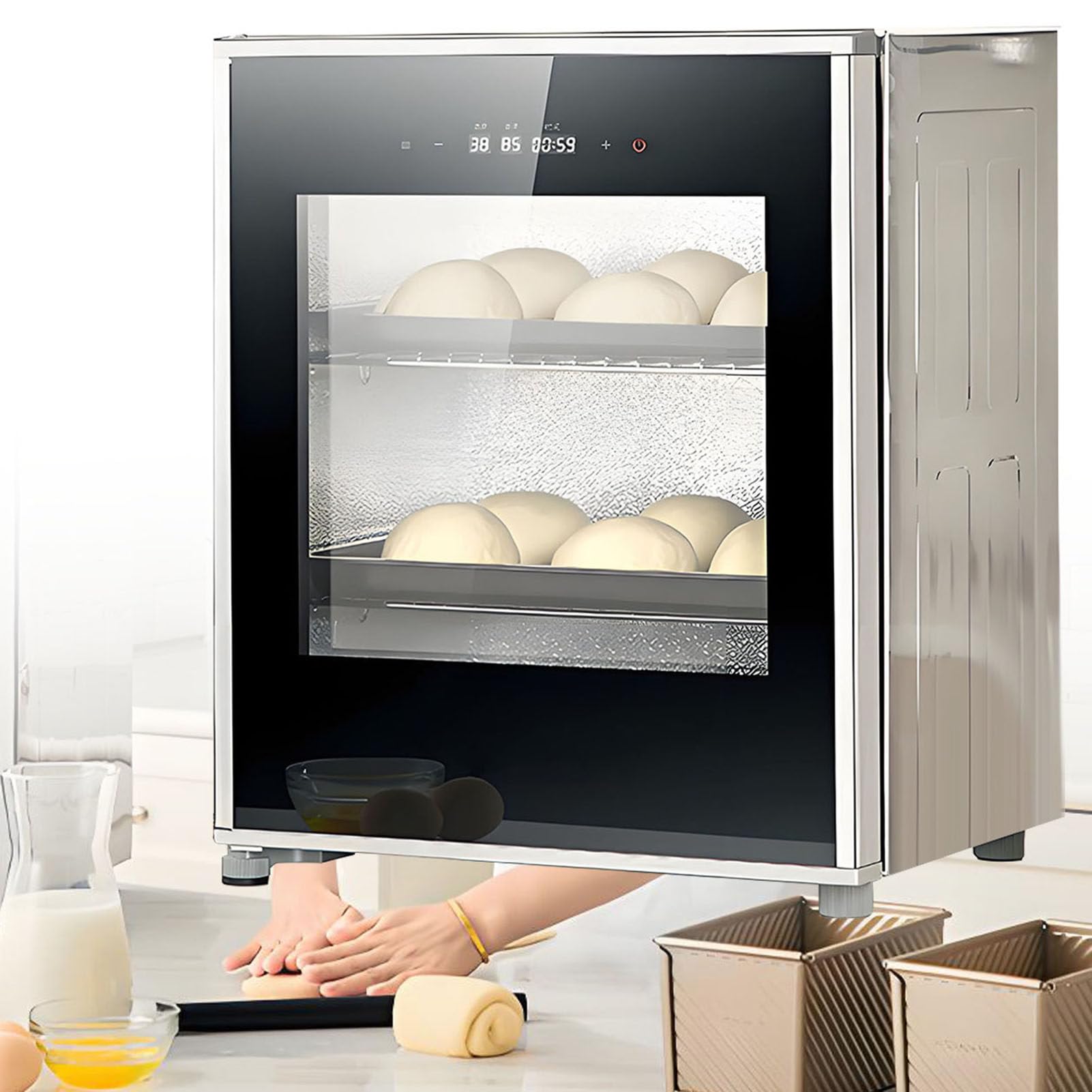 SHENGSHIYU Dough Profer with 2 Racks & 1 Water Tray,Temperature 20°C–50°C,Humidity 60%–90%,40L Temperature-Controlled Bread Proofing Box for Proofing Dough,Bread,Yogurt,Natto,Sourdough