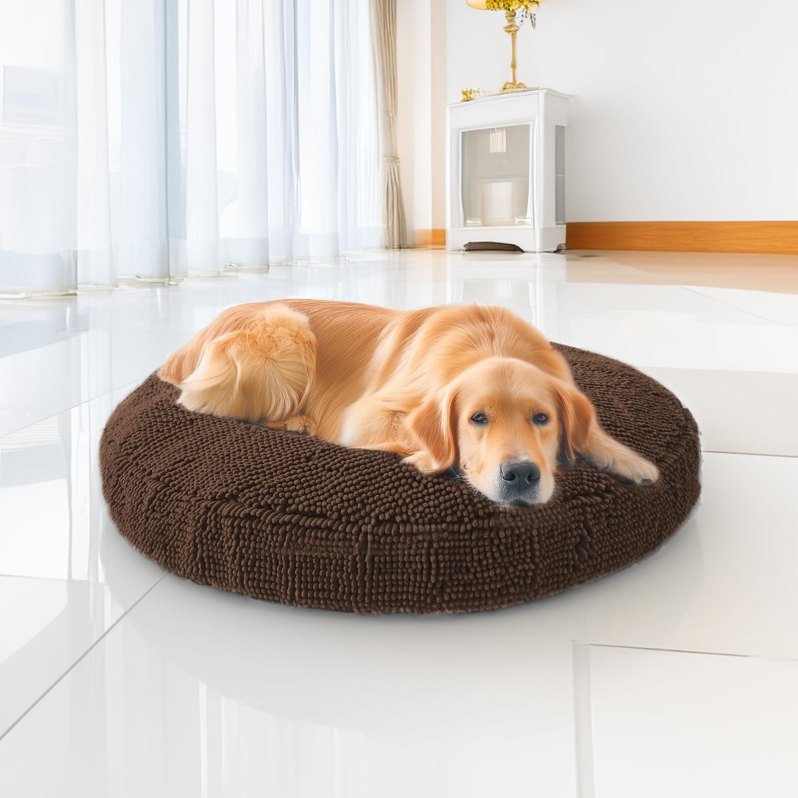 Muddy Mat® Cloud K-9 Bed for Dogs & Cats, Soft & Relaxing Donut Dog Bed, Chenille Material, Removable Cover, Washable & Dryer Safe–Brown Large(40'x40')