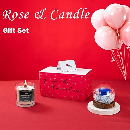 Miniatura 2 de U UQUI Velas de flores para mujer, regalos para el día de San Valentín para ella, juego de regalo de velas perfumadas de rosa preservada, velas de