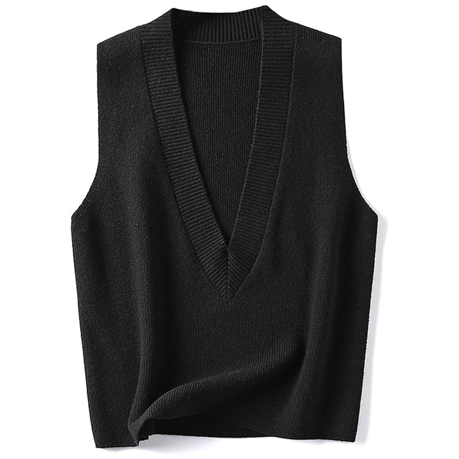 ZUEVI Womens Sweater Vest V Neck Sleeveless Pullover Knitwear Tops Casual Trendy Solid Crop Knitted Sweaters Vests