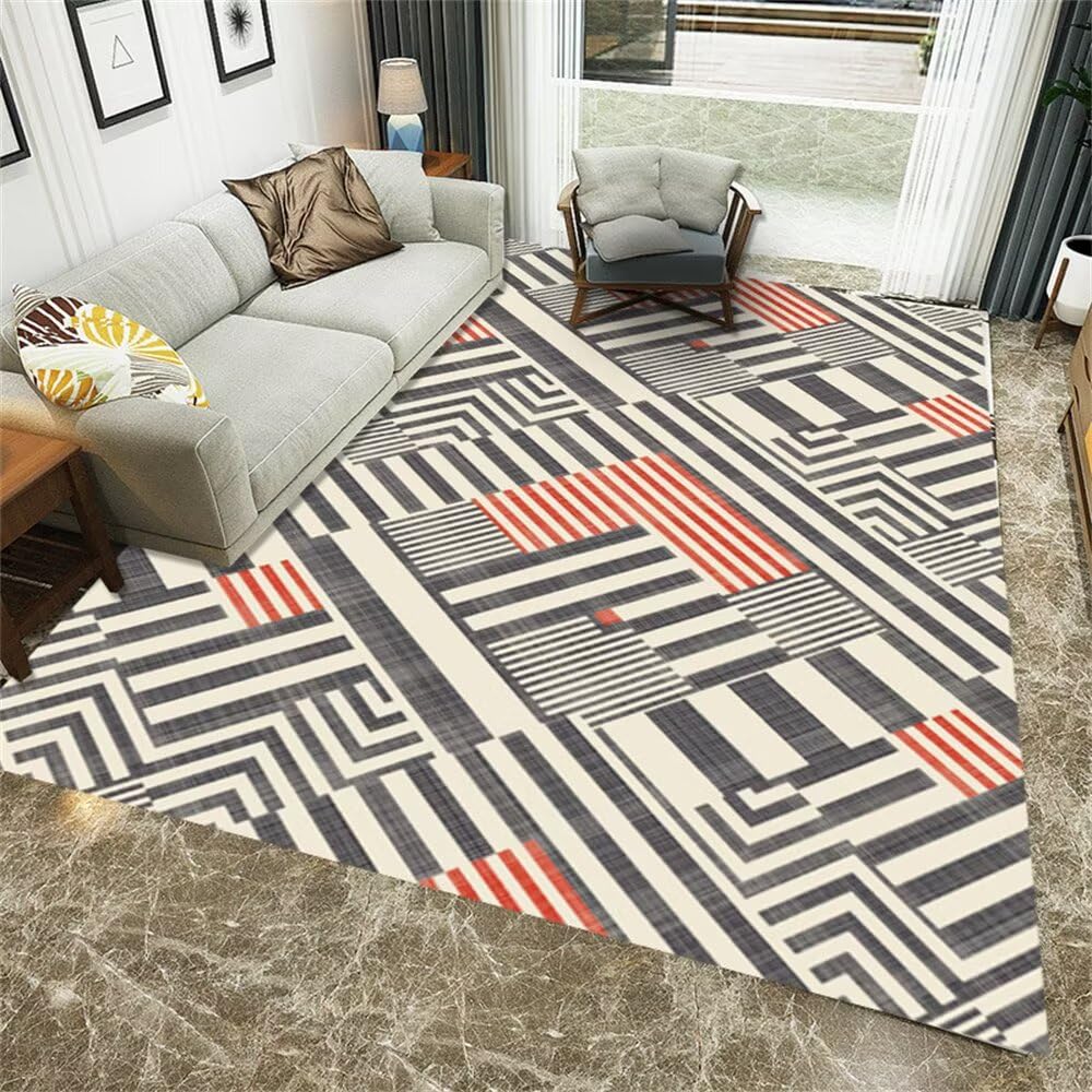 Tapis 200x290CM gris rayé moderne tout doux pour salon et table basse