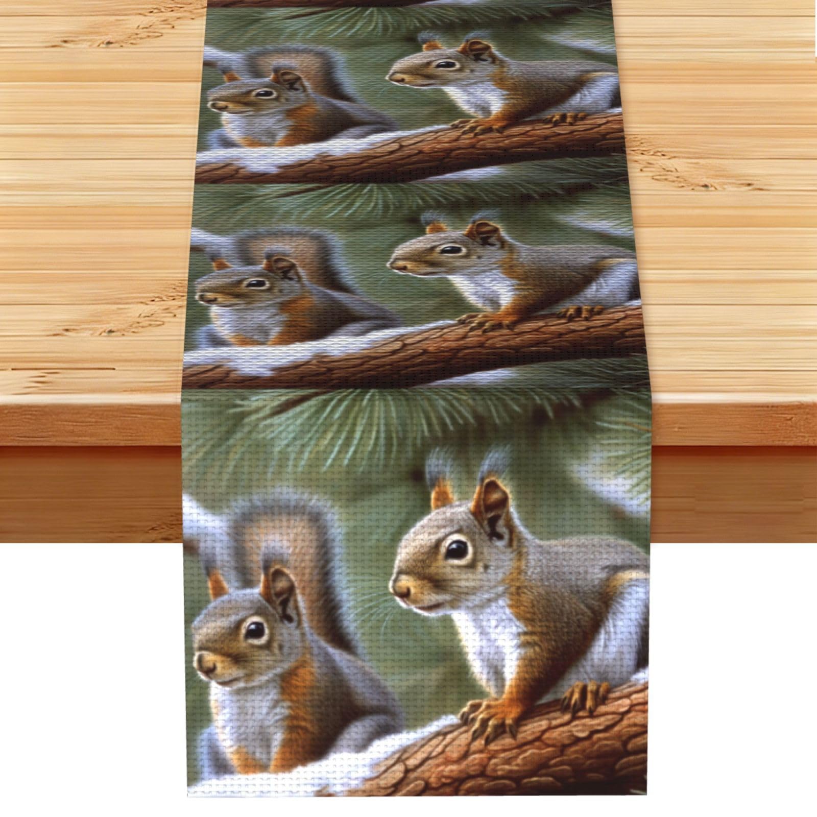 Little Squirrel Table Runner 13x72 Inch Cotton Linen Table Linen Washable Farmhouse Tablecloth Modern Abstract Art Kitchen Dinning Table Decoration for Home Party Decor