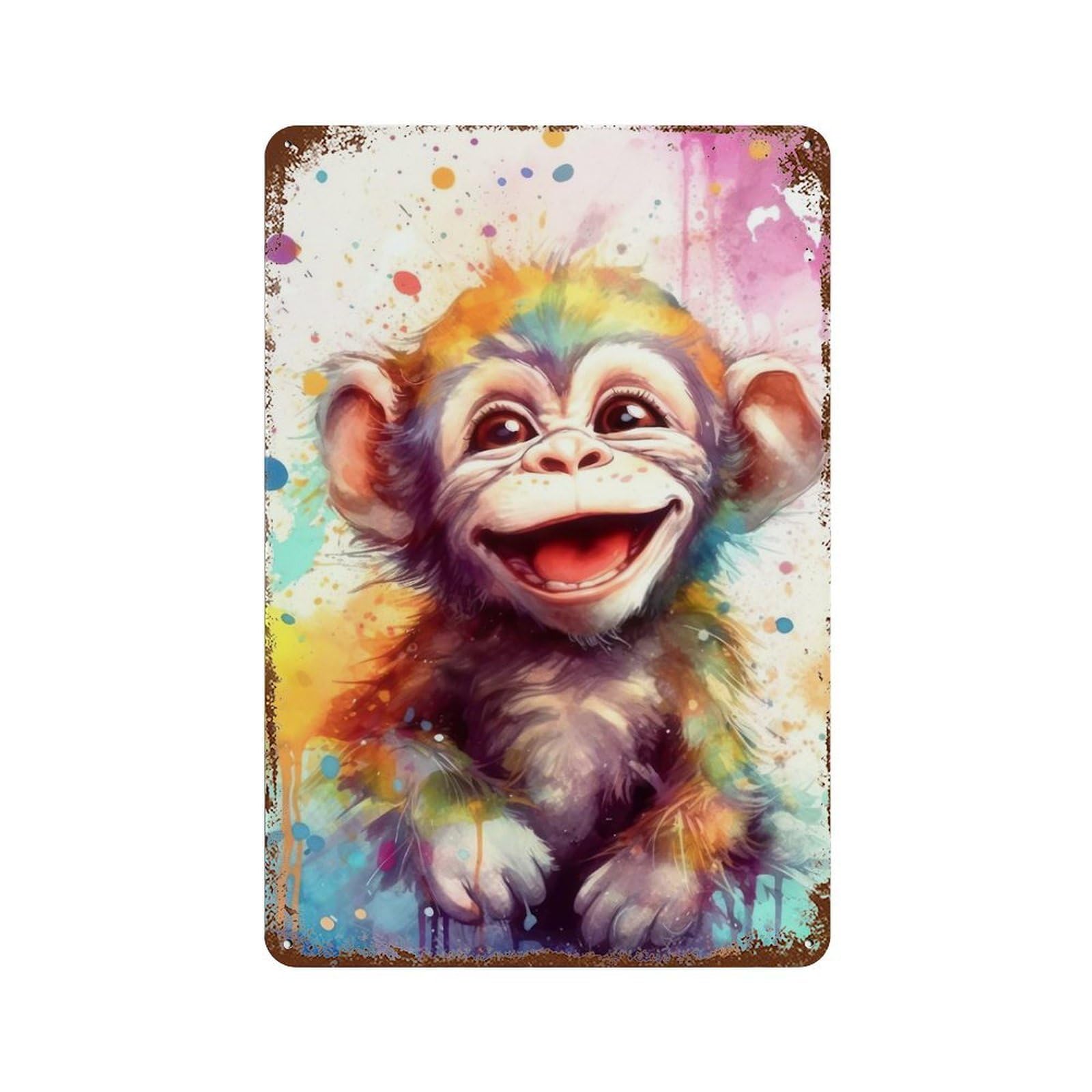 Garage Style Funny Little Chimpanzee Rusty Metal Tin Sign 11.8"x7.9", Classic Wall Plaque for Bar And Workshop