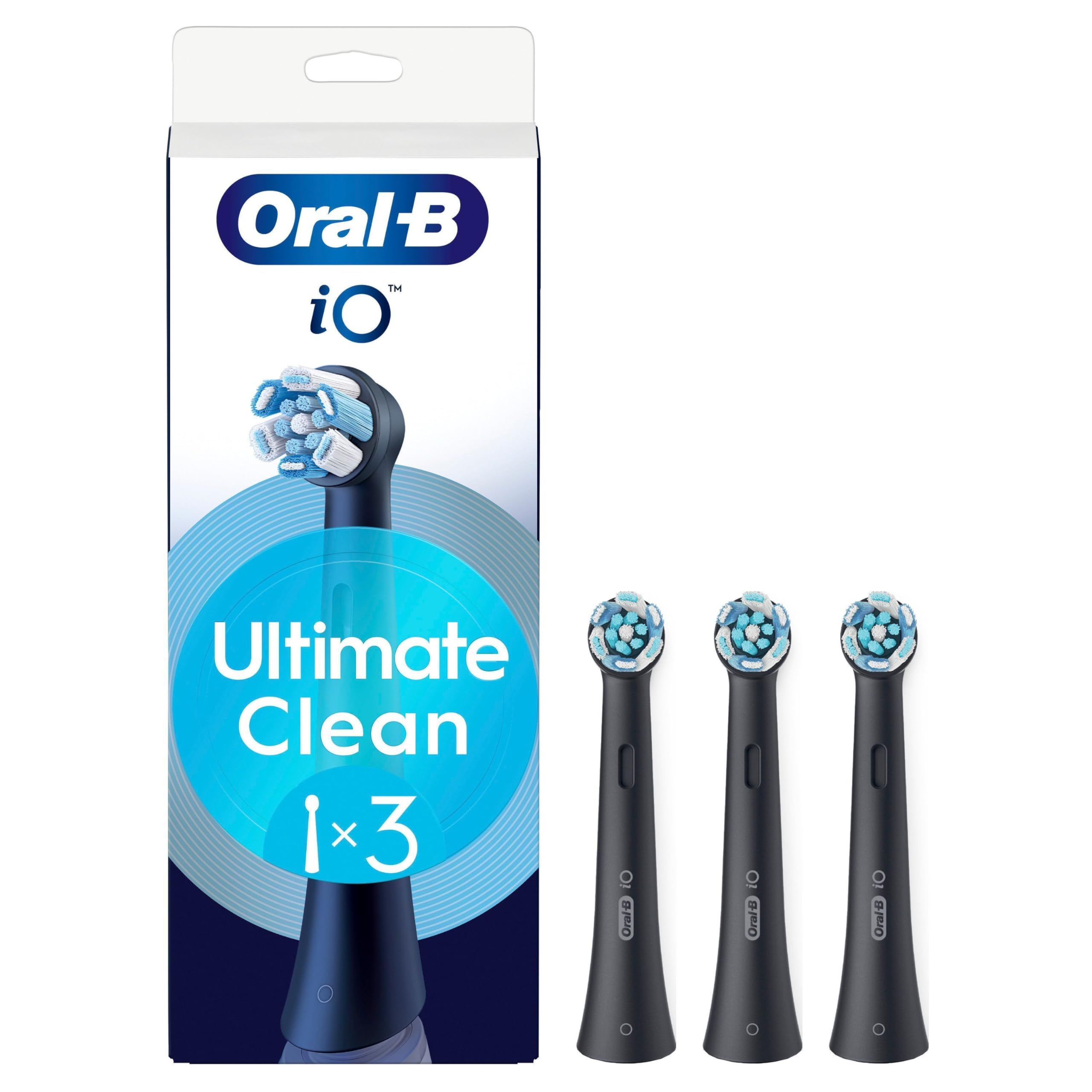 Oral-B Têtes de rechange iO Series Ultimate Clean Black, têtes rondes originales, poils CrissCross, retrait de la plaque, 3