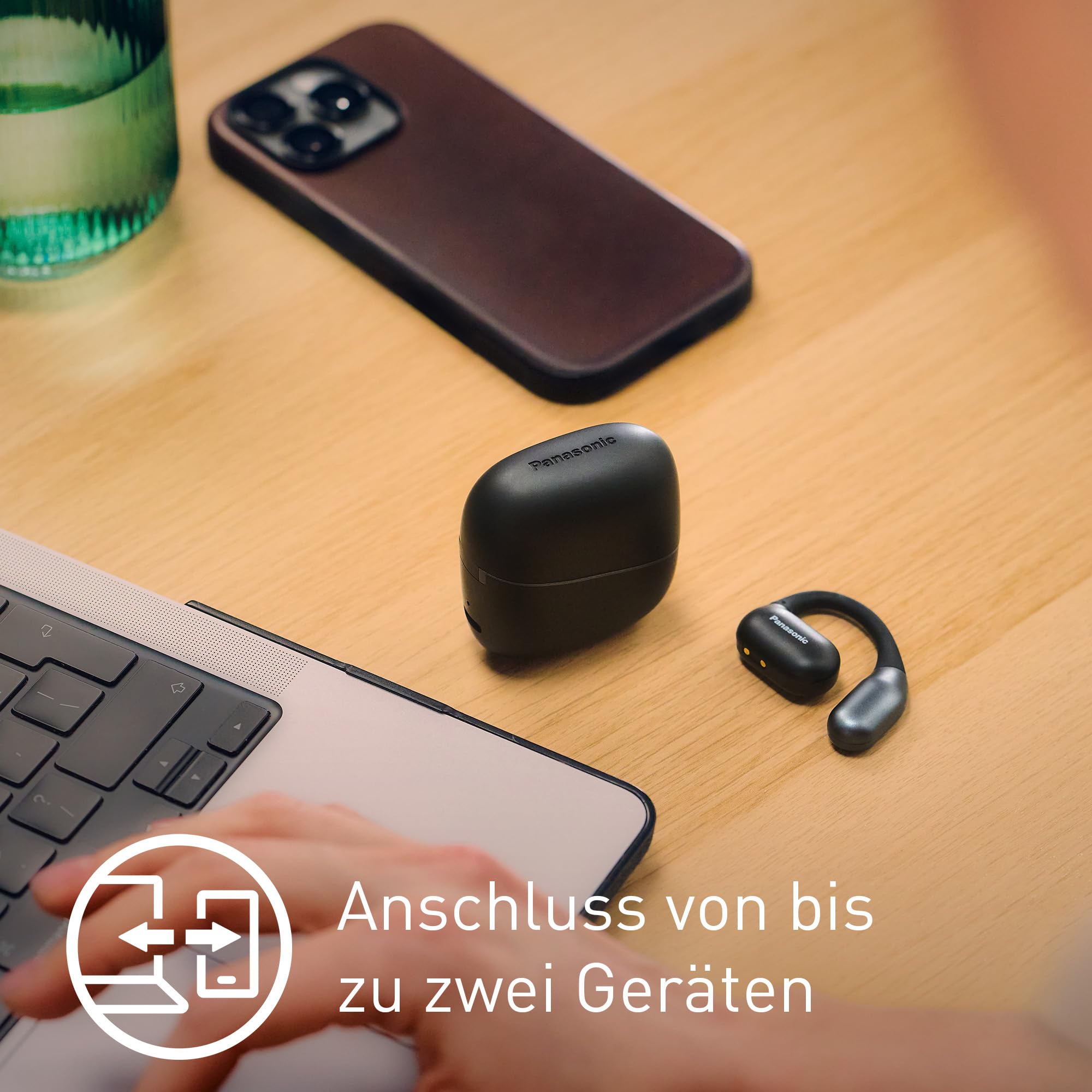 Panasonic RB-F10DE-K Open-Ear kabellose Kopfhörer, Bluetooth 5.4 Kopfhörer mit ENC Mikrofon, 25 Std. Wiedergabe, IPX4 Sport Kopfhörer, Touch-Bedienung, Schwarz