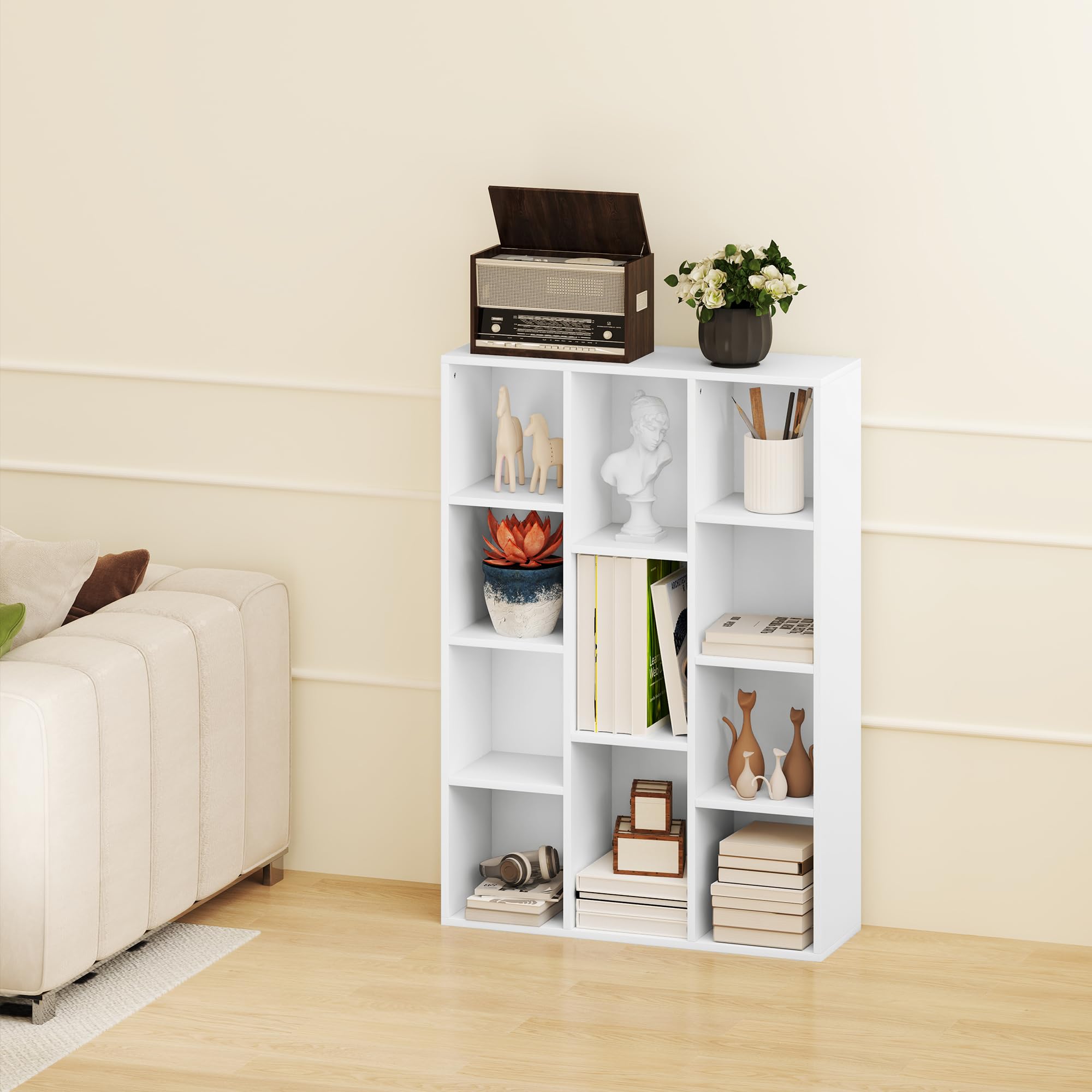 HOMCOM Librería de 4 Niveles con 11 Compartimentos 74,3x24x106 cm Blanco