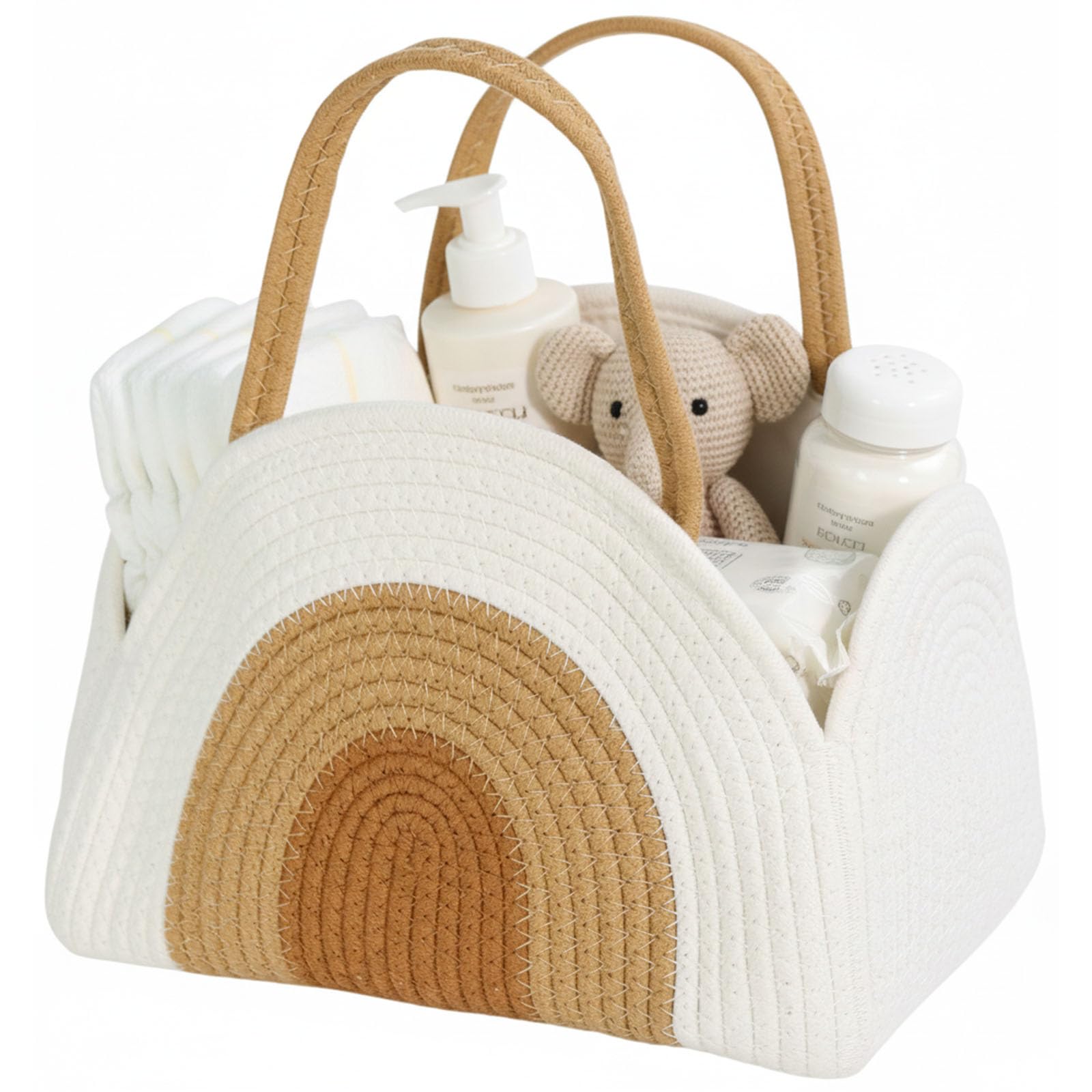 Organisateur de Couches Bébé, Panier Rangement Bébé Rangement Lange Bebe avec Compartiments et Poignées Portable Rangemente Couches Bebe Cadeau pour Naissance-né（31.5 x 21 x 20CM）
