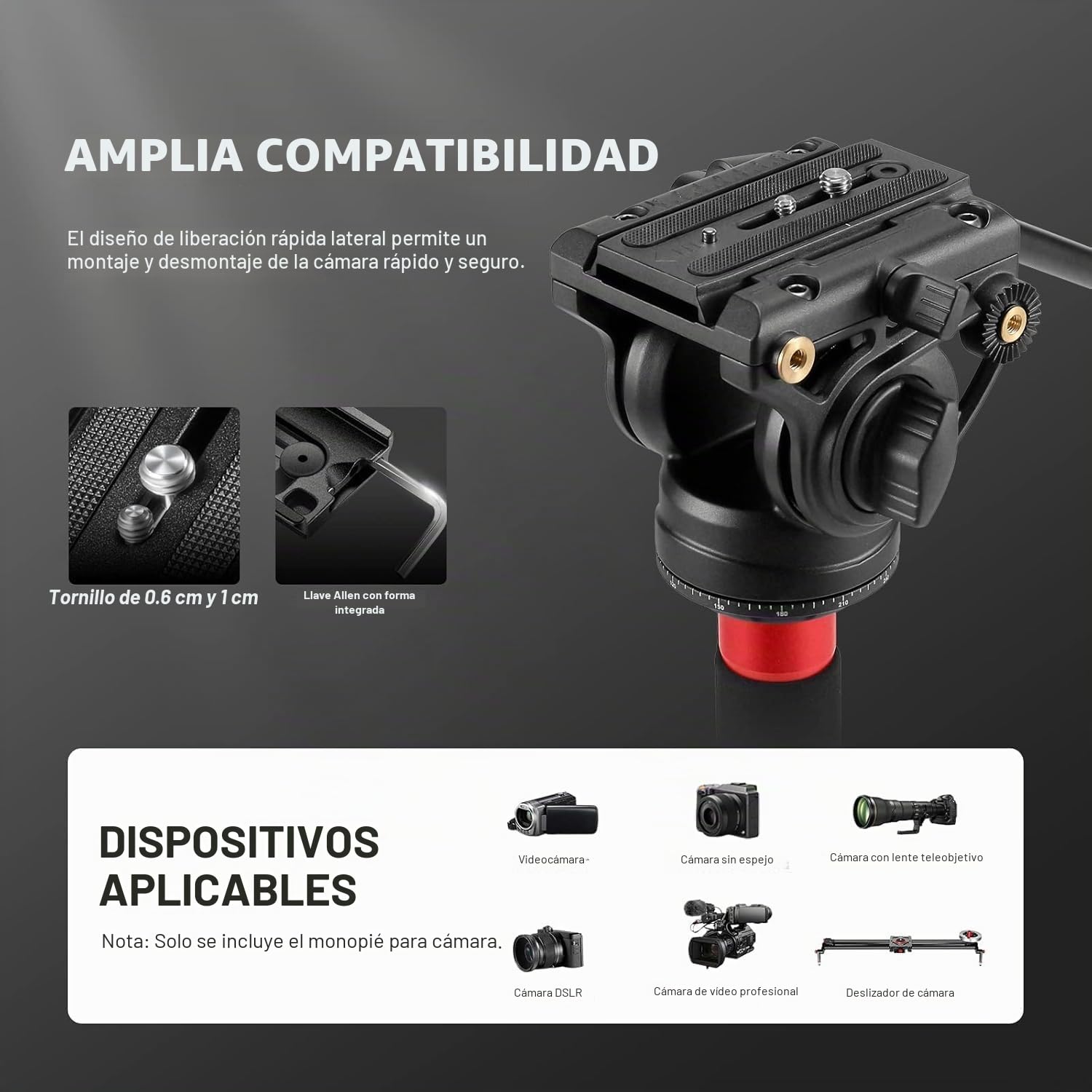 NEEWER Monopod para cámara de 71,6 pulgadas, monopié telescópico de fibra de carbono con placa de liberación rápida, para DJI RS Gimbals, base extraíble para cámara de vídeo, carga máxima de