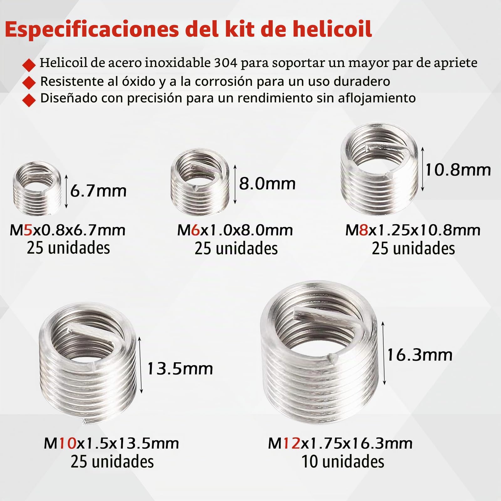 FreeTec 131 Piezas Kits de Reparación de Roscas, M5/6/8/10/12 Herramientas Interior para Reparación de Roscas para Automóvil