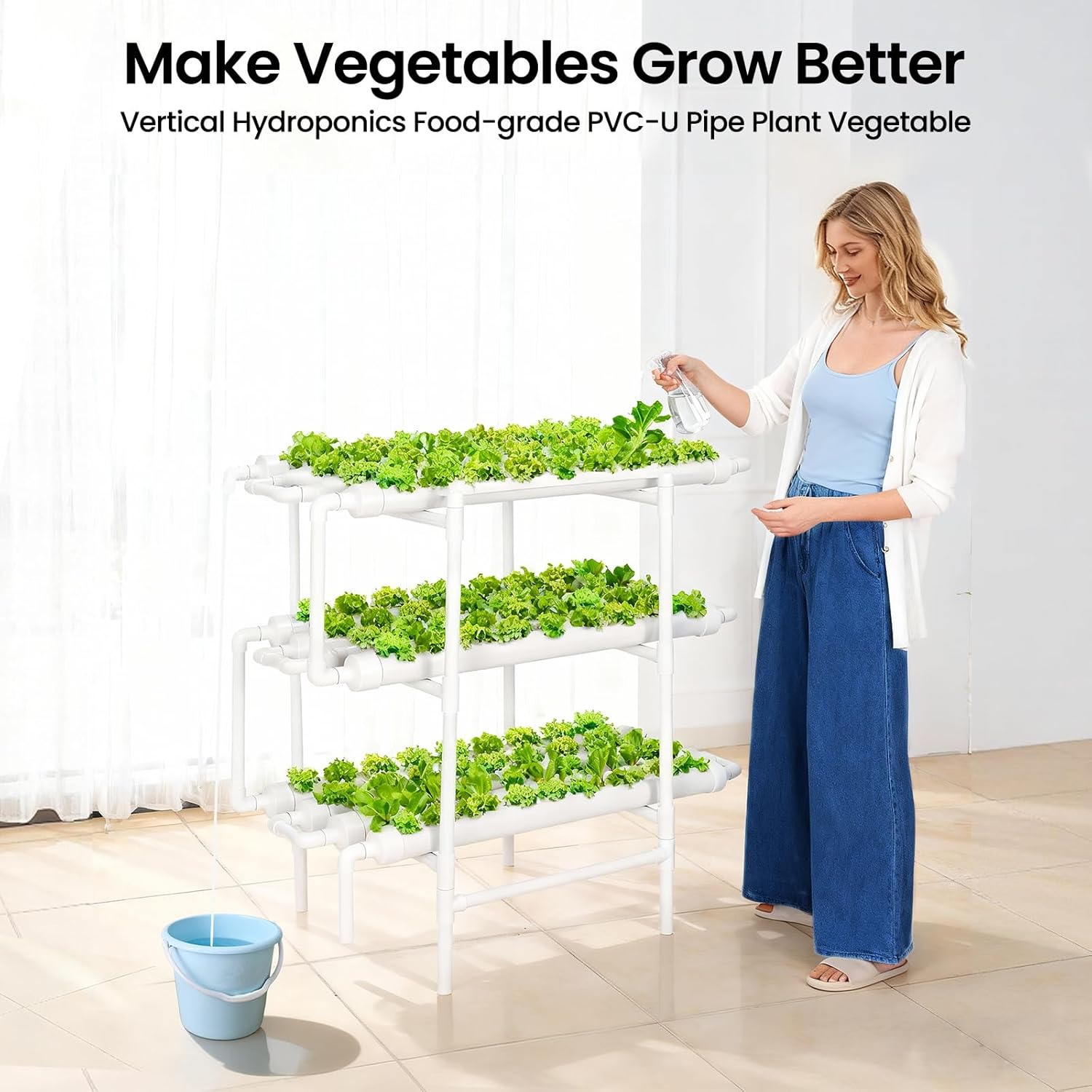 Upgraded Hydroponics Growing System,108 Plant Sites, 3 Layers 12 Food-Grade PVC-U Pipes,hydroponics Growing System Kit, Gardening Systems Grow Kits with Water Pump Timer, nests Basket and Sponge