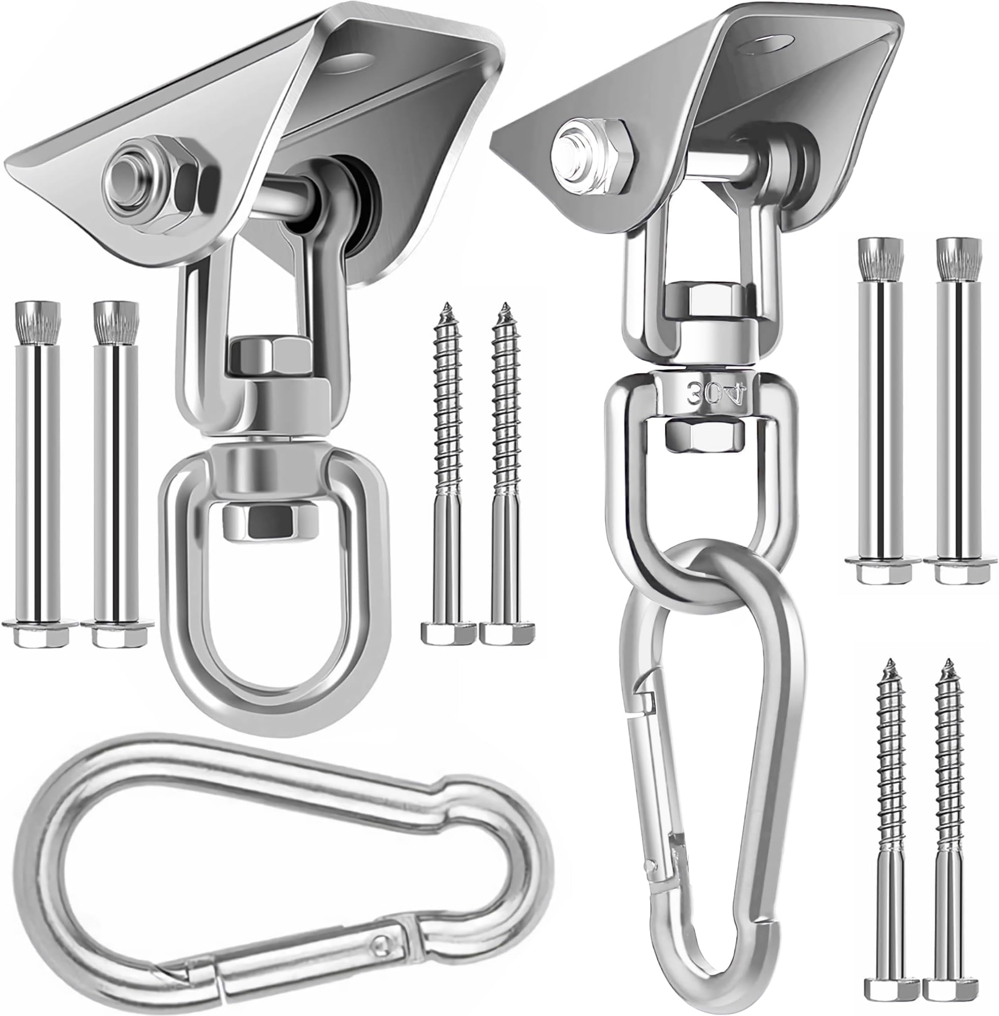 Seedoo Swing Hangers, 2 Pack Heavy Duty 1200 lb Capacity Antirust Stainless Steel Suspension Hooks, 360°Rotate Heavy Bag Hanger for Woss Suspension, Hammock Chair Pod Yoga Swing