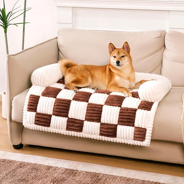 FUNNY FUZZY Pet Couch Covers for Sofa, Dog Couch Bed for Furniture Protector, Pet Bed Mat, Couch Cover for Dogs Washable with Non Slip, Medium, Brown