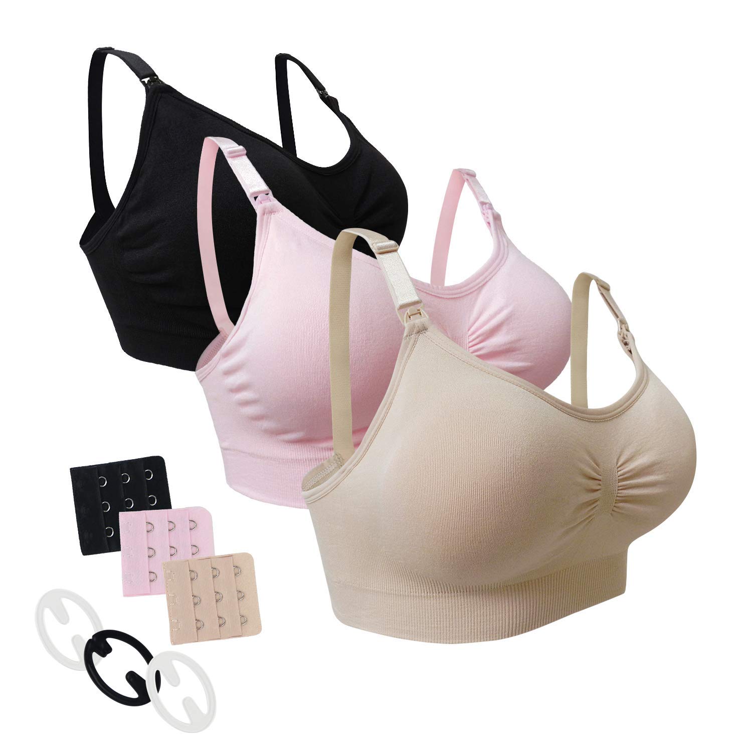 Nursing Bra 3 Pack Maternity Seamless Bras with Removable Spill Prevention Pads (S(Fit 32A 32B 32C 30C 34A 36AA), Assort)