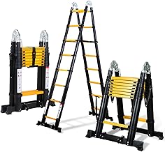 Fiqops Escalera telescópica 5 m (2,5 m + 2,5 m) Plegable de Aluminio, con Ruedas Dobles extraíbles, Carga máxima de 150 kg, Color Negro y Amarillo