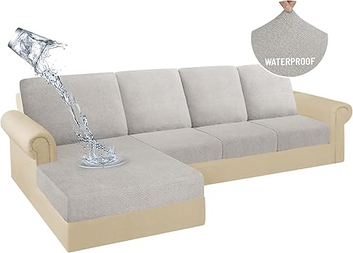 Miniatura 64 de HDCAXKJ Fundas de cojines de sofá seccional 100% impermeables, 8 piezas, funda seccional en forma de L, funda elástica para asiento de sofá chaise,