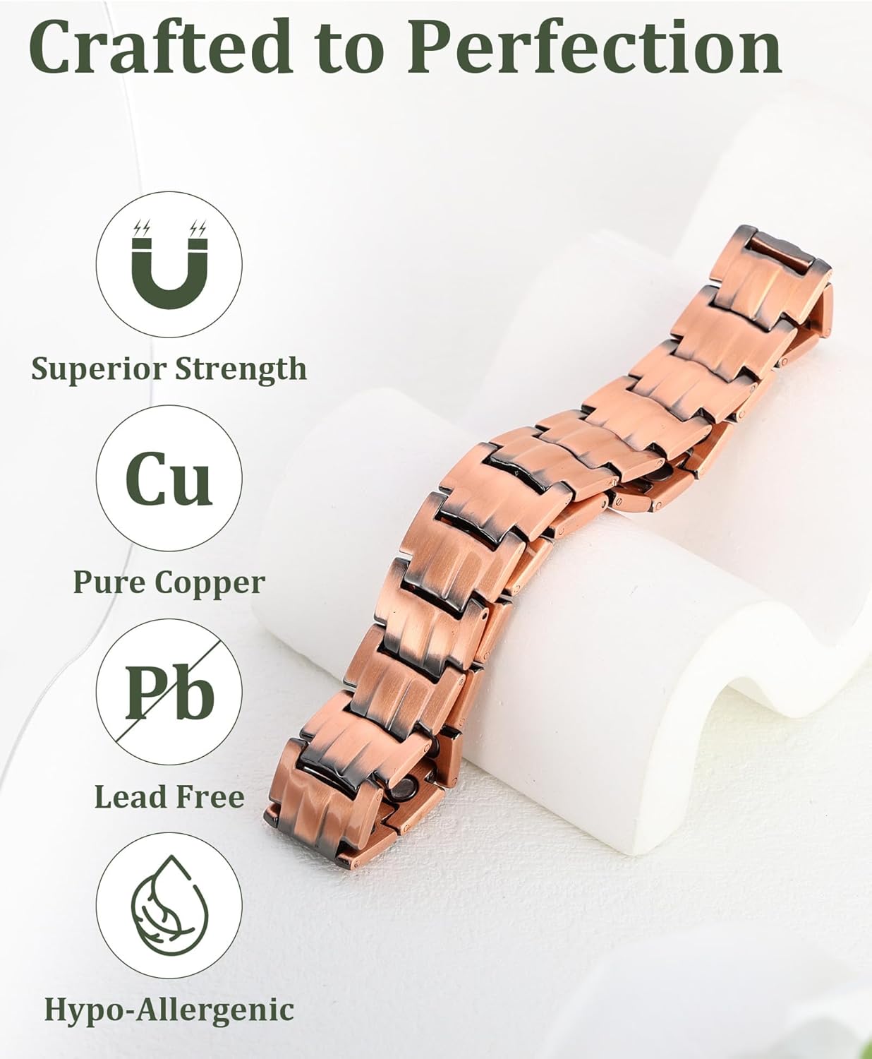 Fashtour Copper Magnetic Bracelet for Men, 2X Strength 99.99% Pure Copper Bracelet with Powerful Magnets and Sizing Tool - Image 2