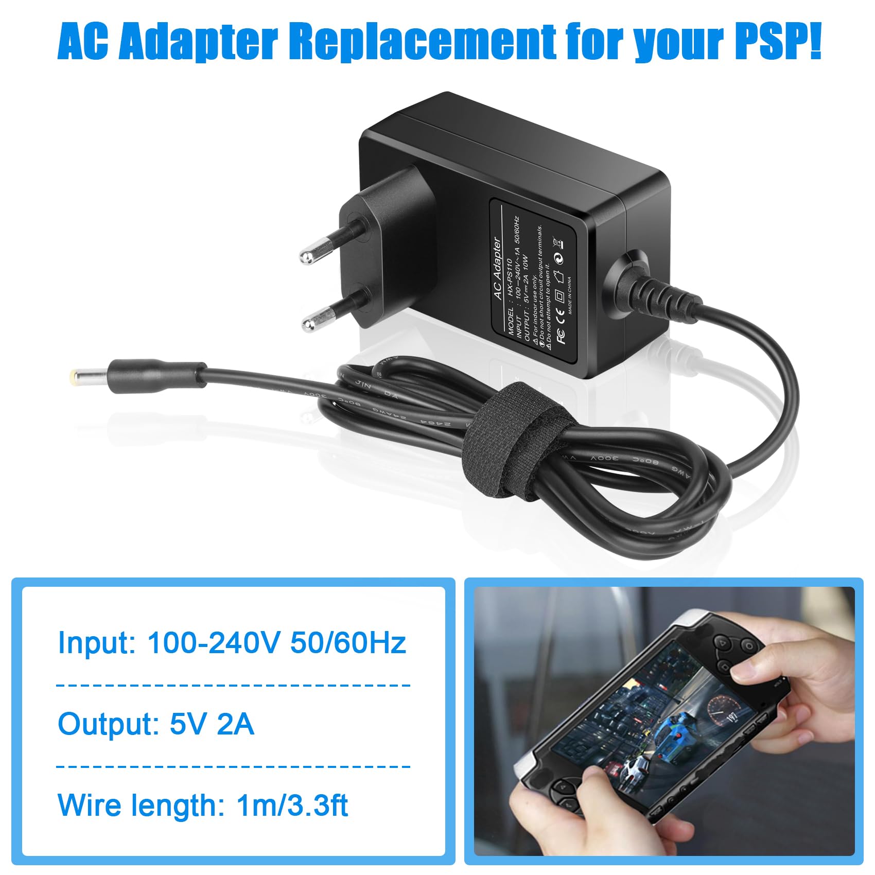 REACELL 5V 2A Cargador Compatible con Sony PSP Serie (PSP-1001/2001/2004/3001/3004/E1004) — view 3