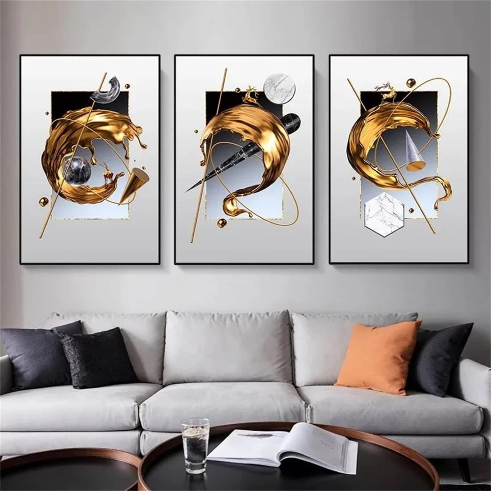 5D Diamant Malerei Kit, 3 Stück 5D Diamant Painting Bilder Diamond Painting Abstraktes Goldenes Geometrisches 80x100cm DIY Diamond Painting Set,Diamant Gemälde,Voller Stickerei Malerei Wanddekoration