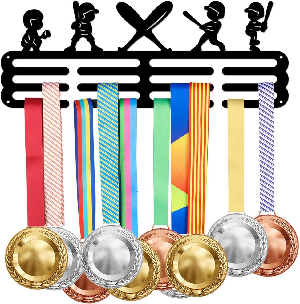 SUPERDANT Kids Baseball Medal Hanger Display Baseball Trophy Holder Rack Kids Sports Metal Wall Mount with No Hooks Hang with No Hooks Over 60 Medals