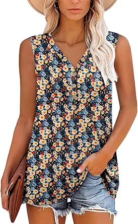 KISSMODA Womens Boho Tops for Summer Sleeveless Tanks Loose Fit Casual Blouse Daily Shirts for Leggings (S-3XL)