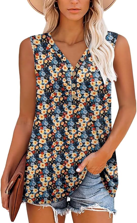 KISSMODA Womens Boho Tops for Summer Sleeveless Tanks Loose Fit Casual Blouse Daily Shirts for Leggings (S-3XL)