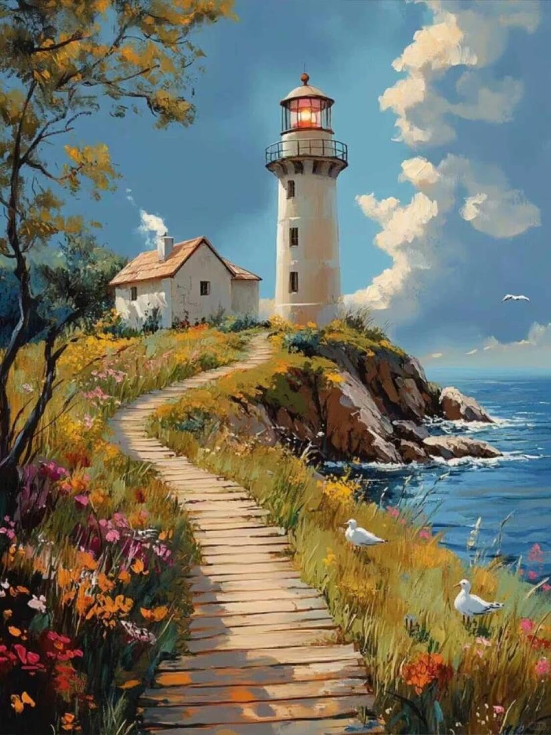 Rqwybcaxn Bead Embroidery Kits Seaside Lighthouse 40x50cm