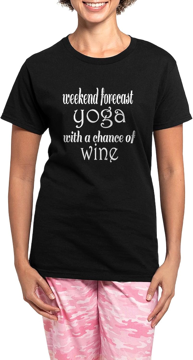CafePress Yoga And Wine Women's Dark Pajamas Womens Novelty PJ Sleepwear