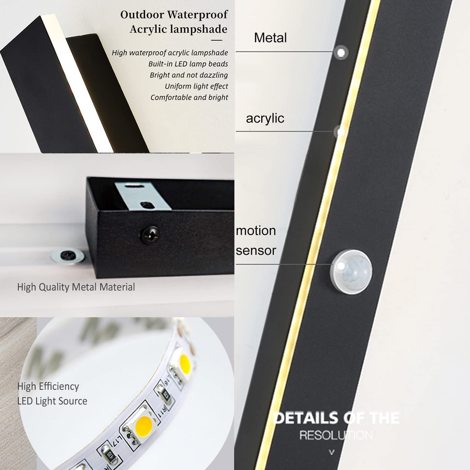 60CM LED Lampada da Esterno con Sensore Movimento Impermeabile Lunga Applique da Esterno/Interno LED Luce Parete per Terrazza Corridoio Ingresso,4000K