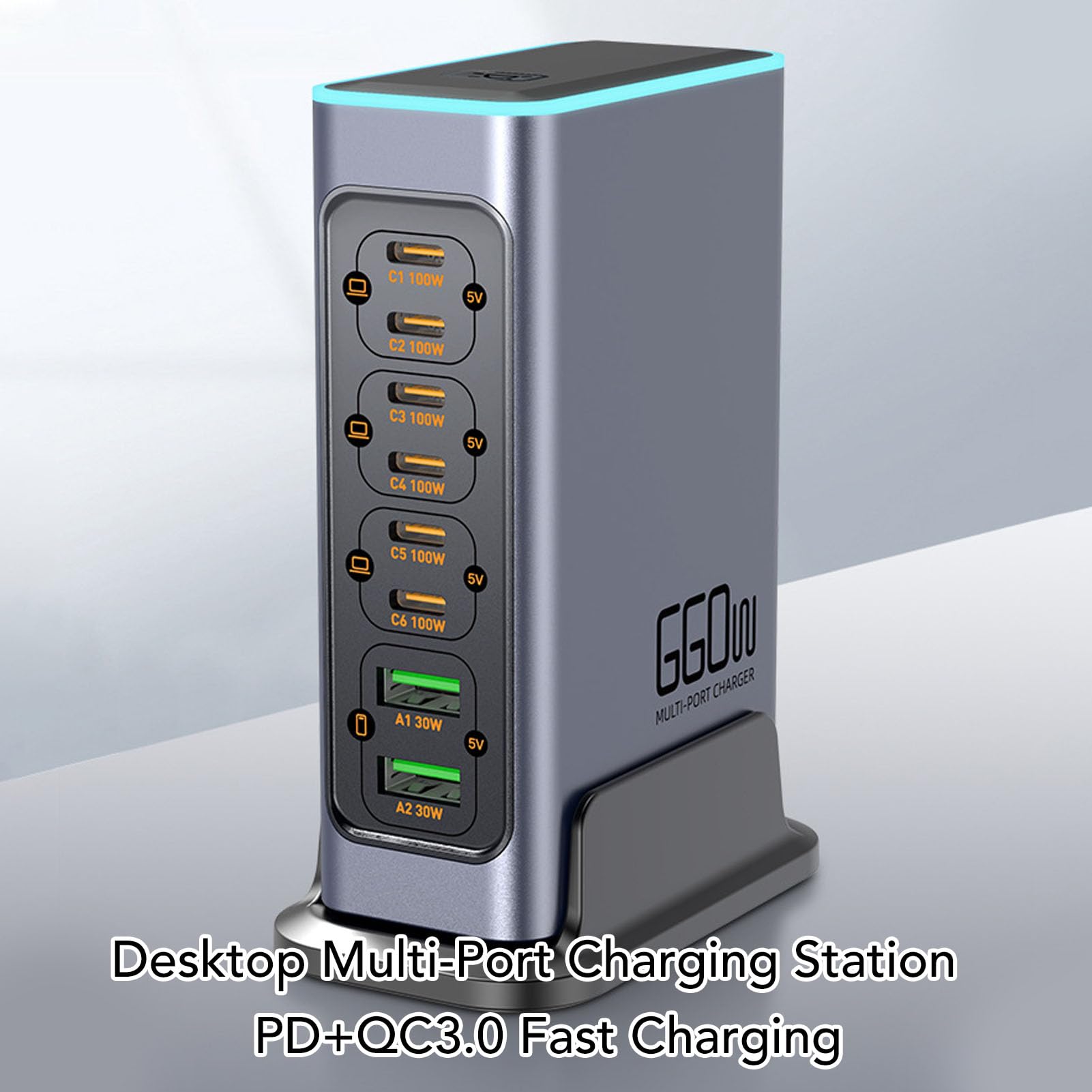 Jectse Blok Szybkiej ładowarki USB C Koncentrator Stacji ładującej GaN, PD3.0 6 PortóW USB C Hub ładujący 140 W do Wielu urządzeń Telefon Laptop, 2 Porty USB A, Stacja Szybkiego (wtyczka UE)