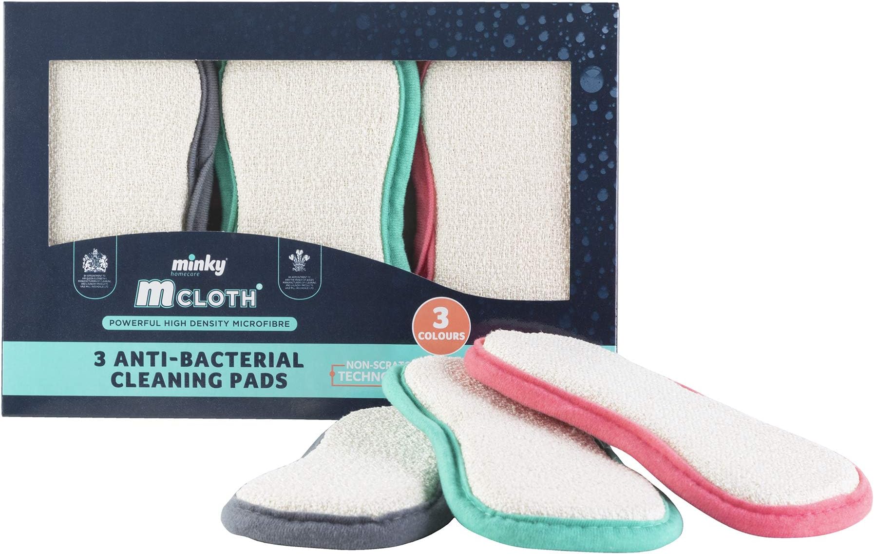 Minky Anti-Bacterial Cleaing Pad | 3 Pack | Reusable Microfibre Cloth | Minky Pad | Kitchen Cleaner | Dual Sided Sponge | Non Scratch Sponge | Cleaning Products | Cleaning Supplies | Sponges
