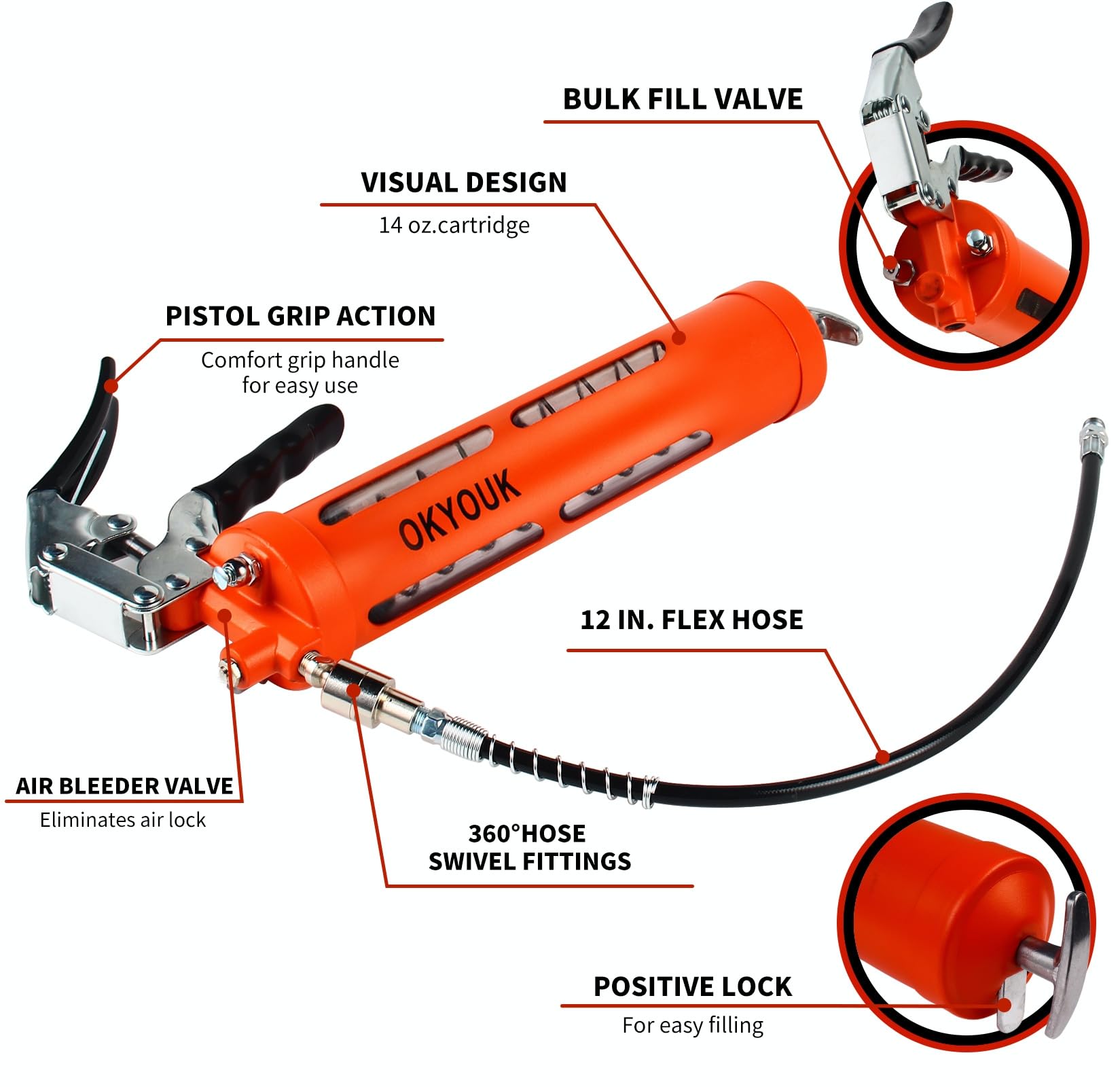 OKYOUK Coupleur Pistolet à Graisse - Mini Diamètre 1.3cm - Pour Raccords Zerk Encastrés - Compatible Tous Pistolets