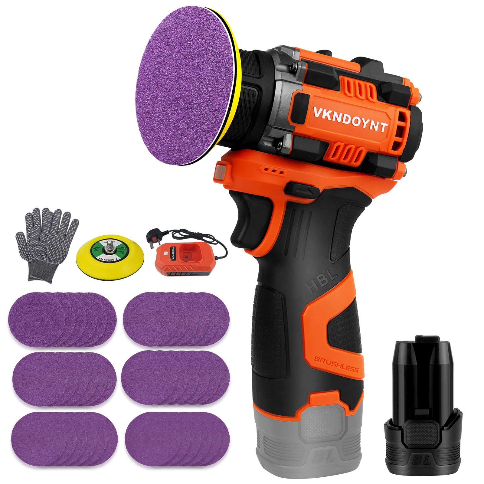 Brushless Small Sander with 36PCS Sandpapers, 2 Variable Speed Cordless Sander (0-500/0-3000 RPM), 3.0Ah Battery, Mini Compact Design Electric Sander for Wood, Metal, Paint Removal, and DIY Projects