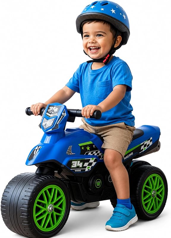 Kids Motorcycle Balance Bike - Toddler Ride on Toys w/Sounds, Wide Wheel Base, Rubber Coated Wheels, Foot to Floor Toddler Car Up to 44 Lbs, Motorbike for Kids Ages 18 Months to 3 Yrs, Blue