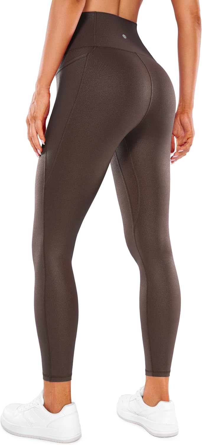 CRZ YOGA Womens Butterluxe Matte Faux Leather Leggings 25" - High Waisted Buttery Soft Lounge Pockets Leggings