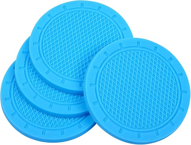 WOSO Car Coasters, 4 Pack PVC Car Cup Holder Insert Coaster - Anti Slip Universal Vehicle Interior Accessories Cup Mats for Women (Light Blue)