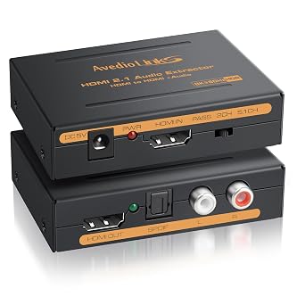 avedio links 8K HDMI Audio Extractor Splitter, 8k@60Hz 4K@120Hz HDMI Audio Converter Adapter + Optical SPDIF + L/R Stereo HDMI2.0 HDCP2.2 Dolby Digital/DTS for Fire Stick, Blu-Ray Player