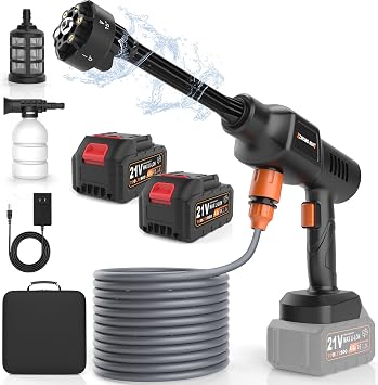 Cordless Pressure Washer 2000PSI, 2×4000mAh, 6-in-1 Nozzle