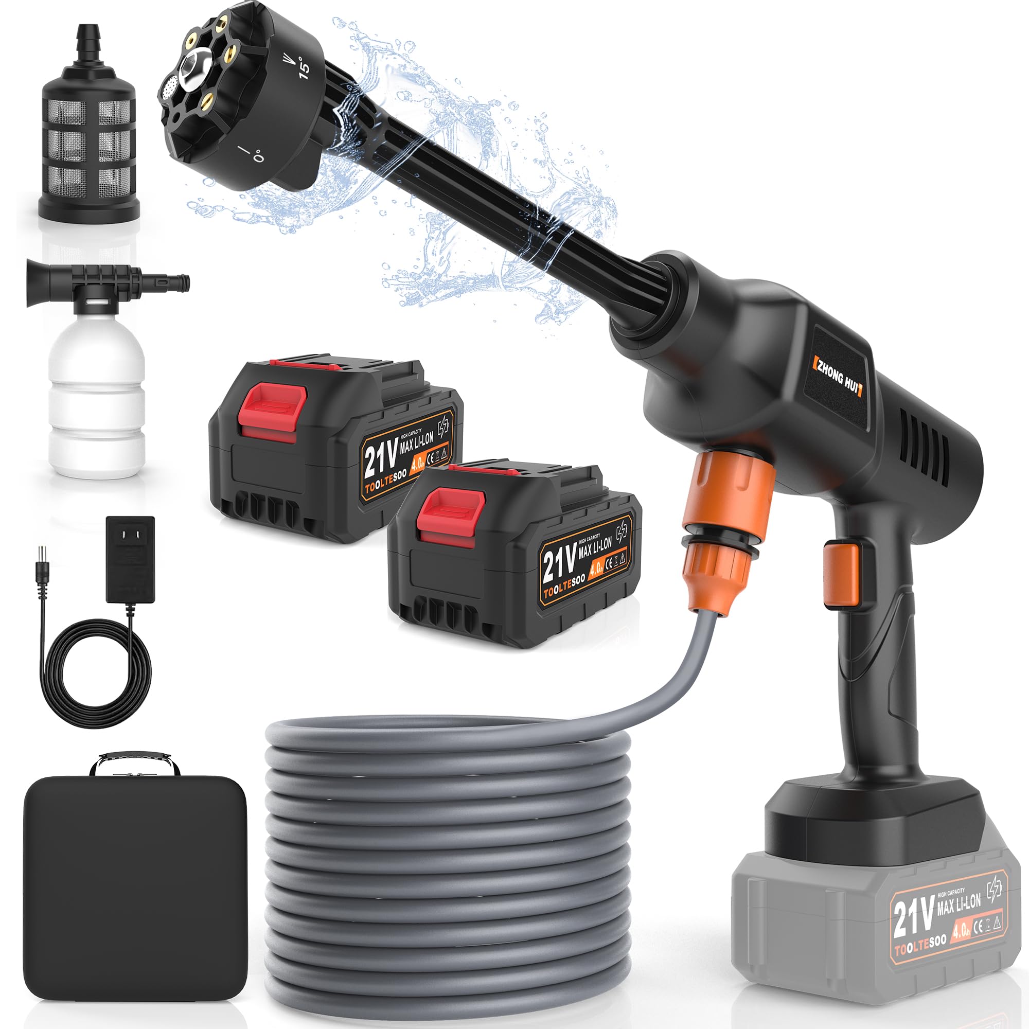 Beisty Cordless Pressure Washer 2000PSI, 2×4000mAh, 6-in-1 Nozzle