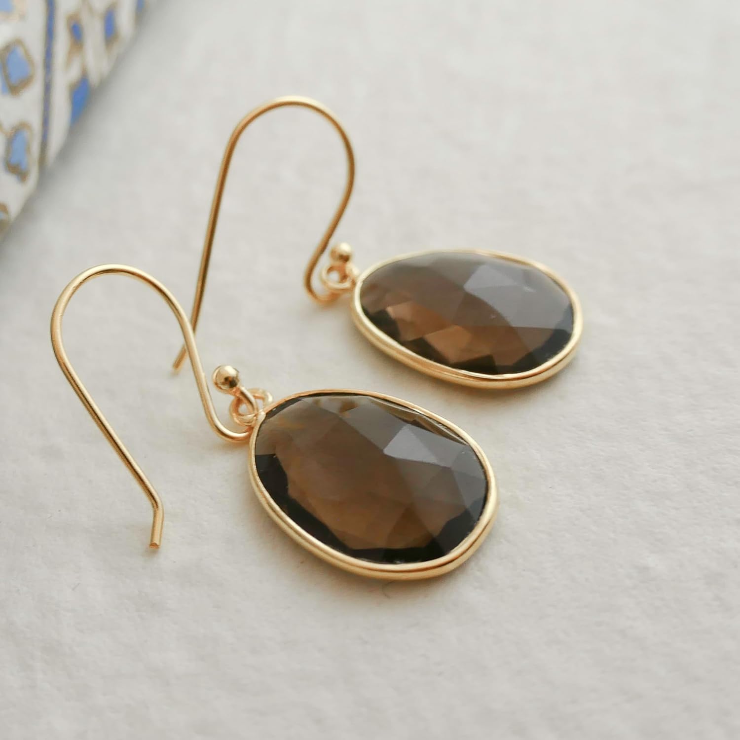 12x15mm Gemstone Drop Earrings - Sterling Silver with 3 micron Gold Plating - Natural Gem - Scandinavian Handmade Fine Jewelry for Women