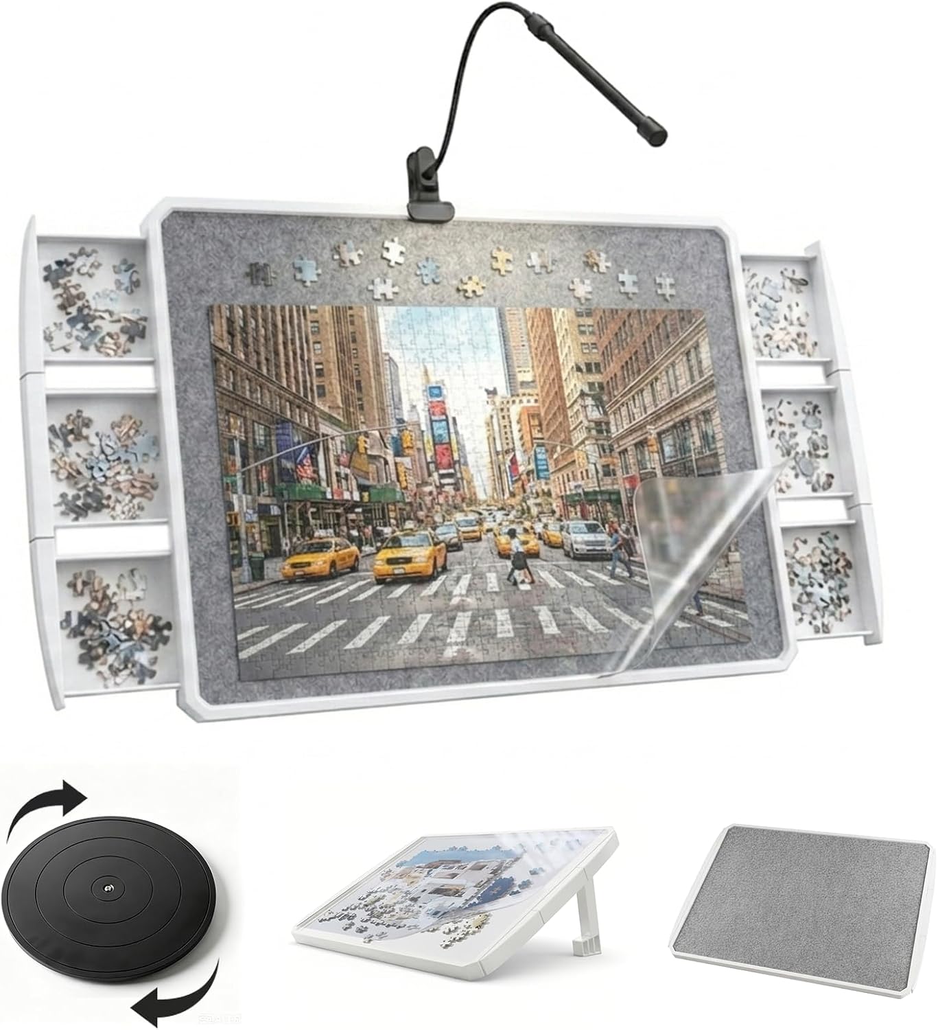 Puzzle Board with 6 Drawers and Cover 35"x26"Portable Spinning Plastic with Rotating & Tilting 1500 Pieces Puzzle Table for Adults Gift for mom