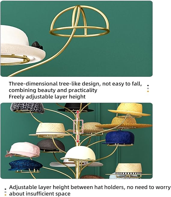 Freestanding Hat Display Rack Stand with 30 Hooks, Cowboy Hat Stands, Hat Holder Storage Organizer, Free Standing Tree-Shaped Coat Rack, for Display Hats, Bags, Bedroom, Store(Black)