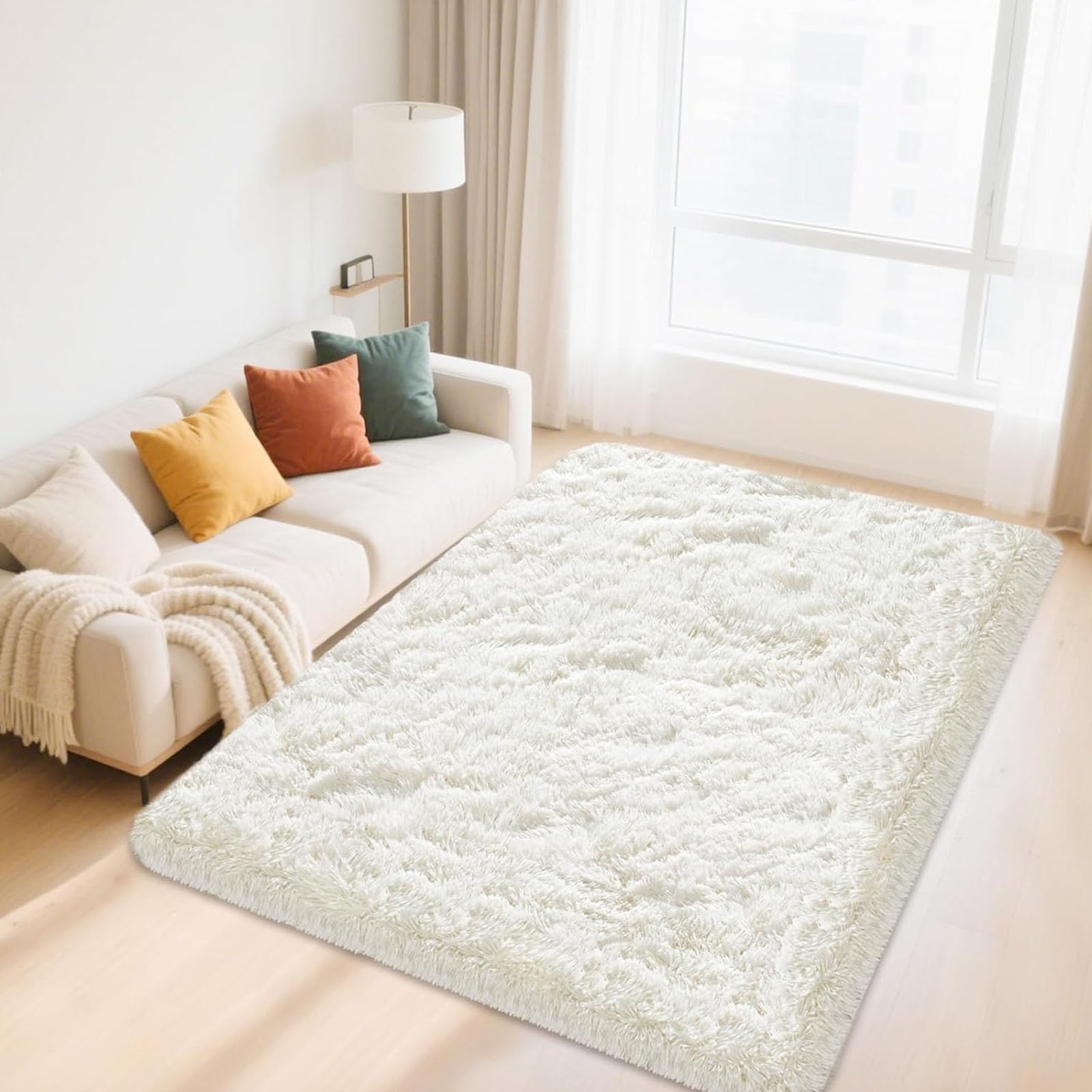 Tapis de salle de séjour shaggy blanc 130x180 pour ambiance cocooning