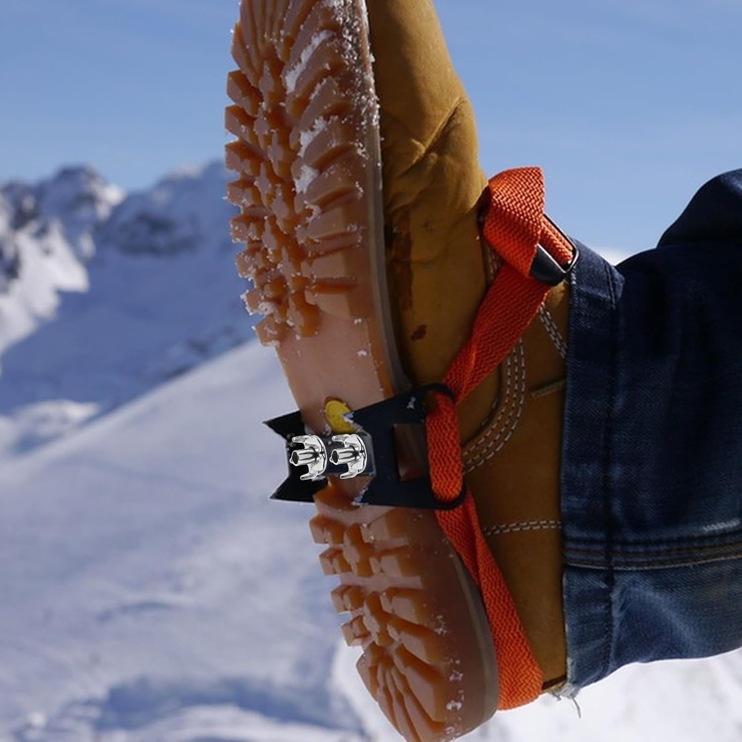 50pcs Anti-Slip Crampons Ice Cleats Steel Spikes for Snow Hiking Boots Traction Grip Shoes Accessories for Outdoor Winter Walking and Mountaineering